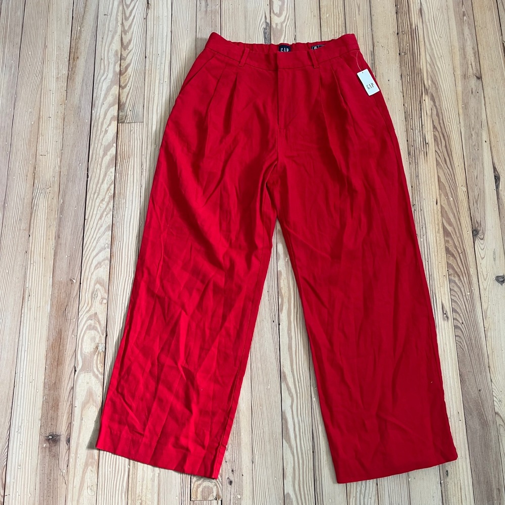 Gap 365 High Rise Linen-Blend Trouser Womens 6 Petite Red Wide Leg Pleated Pants
